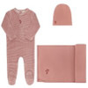 Ely's & Co. Velour Stripe Layette Set- Dark Pink