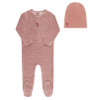 Ely's & Co. Velour Stripe Footie And Bonnet- Dark Pink