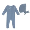 Mini Label Classic Velour Footie And Bonnet- Blue