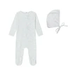 MIini Label Blue Bird Toile Print Footie And Bonnet