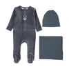 Lil Legs Velour Gingham Bunny Layette Set- Off Navy