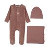 Lil Legs Velour Gingham Bunny Layette Set- Mauve
