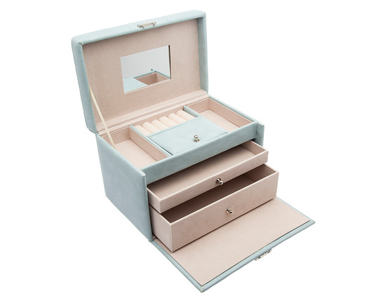 Jewelry Box With Drawers Light Blue Suede
