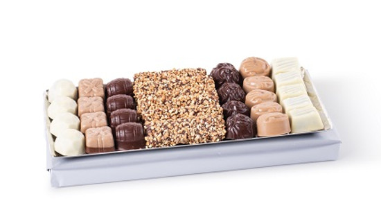 Assorted Chocolates On Hammered Stainless Tray