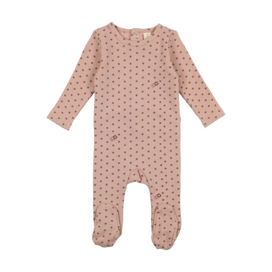 Lil Legs Ribbed Star Footie- Pink/Rose