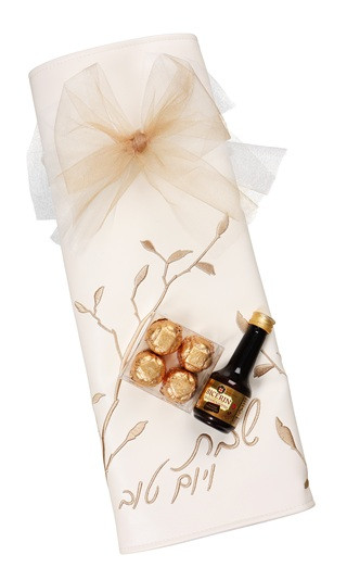Leather Leaf Challah Cover With Chocolates & Liquor