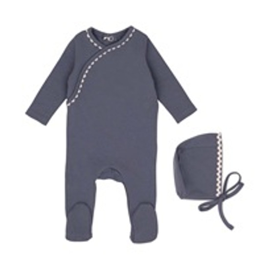 Minilabel Classic Ric Rac Footie Set- White On Blue Minilabel Classic Ric Rac Footie Set- White On Blue