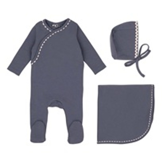 Minilabel Classic Ric Rac Layette Set- White On Blue Minilabel Classic Ric Rac Layette Set- White On Blue