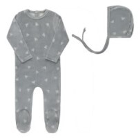 Ely's & Co. Velour Leaf Footie And Bonnet- Blue Ely's & Co. Velour Leaf Footie And Bonnet- Blue