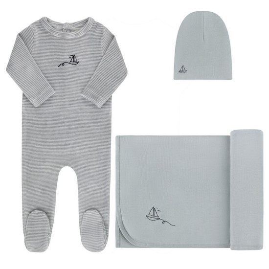 Ely's & Co. Velour Stripe Layette Set- Light Blue Ely's & Co. Velour Stripe Layette Set- Light Blue