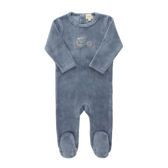 Ely's & Co. Velour Bicycle Footie- Blue Ely's & Co. Velour Bicycle Footie- Blue