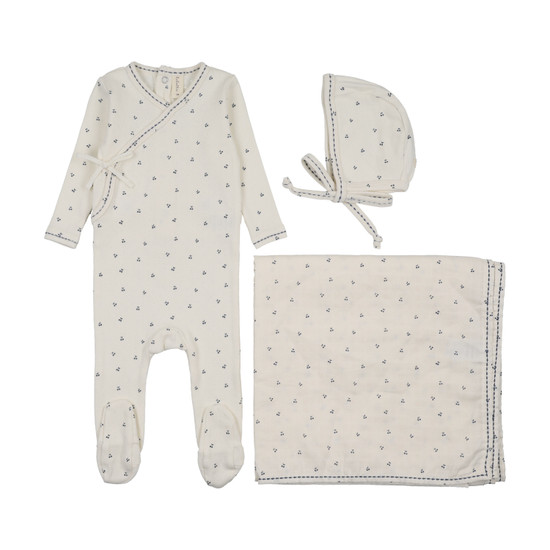 Lil Legs Cherry Scallop Layette Set- Cream/Blue