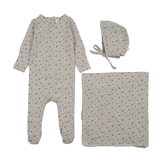 Lil Legs Printed Wrap Layette Set- Pale Blue