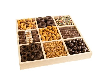 Wooden Tray 9 Sections With Chocolate And Nuts