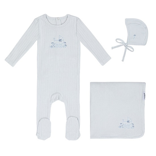 Minilabel Embroidered Carriage Layette Set- Blue