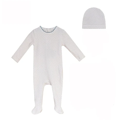 Bubani Polka Dotted Footie And Hat- Boy