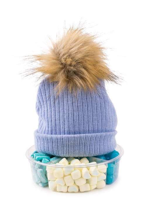 Pom Pom Hat-Blue -with Candy Platter