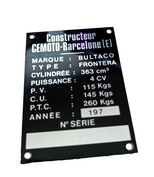 Bultaco Frontera VIN Plate