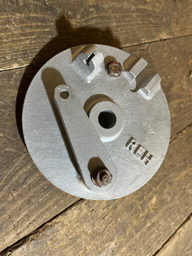 REH Front Brake Plate, 5 inch external diameter, used part in good condition