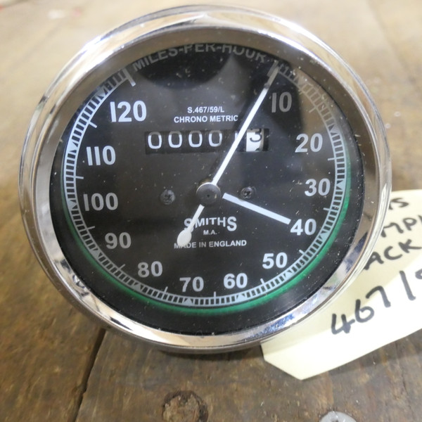 Smiths Black faced Speedometer, 120MPH NOS, 467/59/L