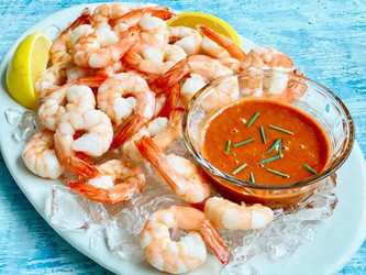Shrimp with Gochujang cocktail sauce