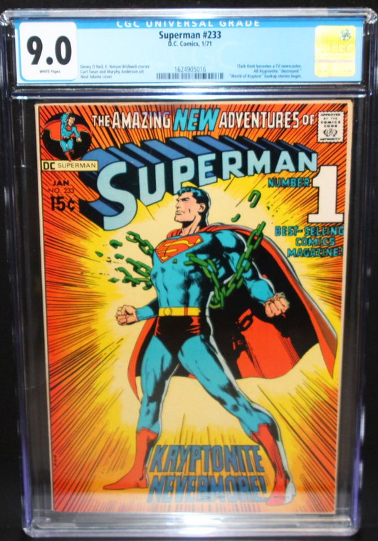 Superman #233 - Classic Neal Adams Cover DC Comics 1971 - CGC Graded 9.0 Beauty