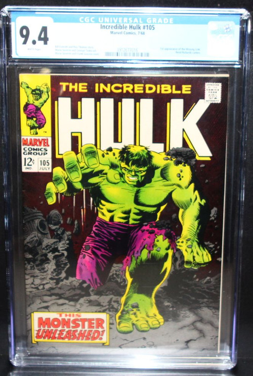 Incredible Hulk #105 - CGC 9.4 High Grade Silver Age Marvel Comics - 1st Missing Link