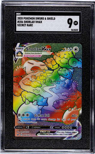2020 Sword & Shield Base Set SWSH Pokemon Snorlax VMAX Secret #206/202 SGC  9 MT
