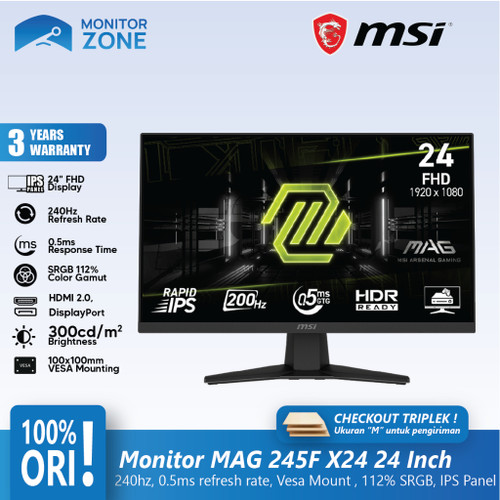 MSI IPS Gaming Monitor 245F X24 AI Vision 240Hz 0.5ms 2HDMI,DP FHD 24"