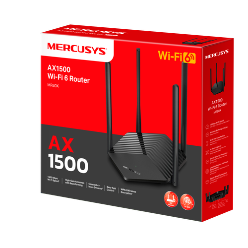 Mercusys MR60X Wireless Router AX1500 Dual Band WiFi 6 Gigabit Port, 4*Antennas
