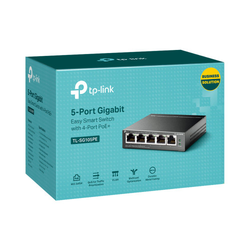TP-Link SG105PE Switch 5Port Gigabit Easy Smart with 4-Port PoE+ (65w)