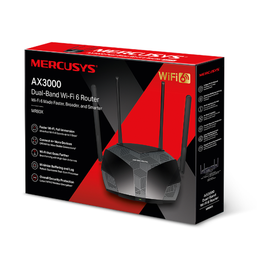 Mercusys MR80X Wireless Router AX3000 Dual Band WiFi 6 Gigabit Port, 4*Antennas