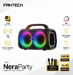 FANTECH NeraParty NP01: 150W Wireless Party Speaker, FM Radio, Dual Mics, TWS, Bluetooth, RGB Lights & Hi-Fi Audio