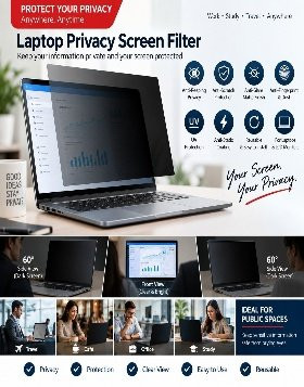 Laptop Privacy Screen Filter: Anti-Spy, Anti-Glare & Anti-Scratch PET Filte, 13.3 inch to 17.3 inch Sizes Available