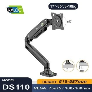 KALOC DS110B PRO ERGO Ergonomic Single Monitor Arm, Gas Spring technology, Dual USB & Cable Management for 17-35 inch Screens