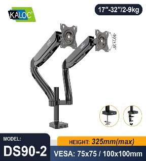 KALOC DS90-2 STUDIO MASTER Dual Monitor Arm, Gas Spring technology & Cable Management for 17 to 32 Inch Screens