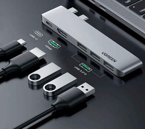 UGREEN 5-in-2 USB-C HUB Docking Station Adapter for MacBook Pro/air, 4k HDMI + 3xUSB3.0 + USB-C Power Delivery Port UGREEN 5-in-2 USB-C HUB Docking Station Adapter for MacBook Pro/air, 4k HDMI + 3xUSB3.0 + USB-C Power Delivery Port