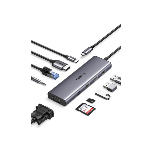 UGREEN 9-in-1 USB-C HUB Docking Station 4k HDMI + 3xUSB + SDTF + VGA + Lan RJ45 + USB-C Power Delivery Port UGREEN 9-in-1 USB-C HUB Docking Station 4k HDMI + 3xUSB + SDTF + VGA + Lan RJ45 + USB-C Power Delivery Port