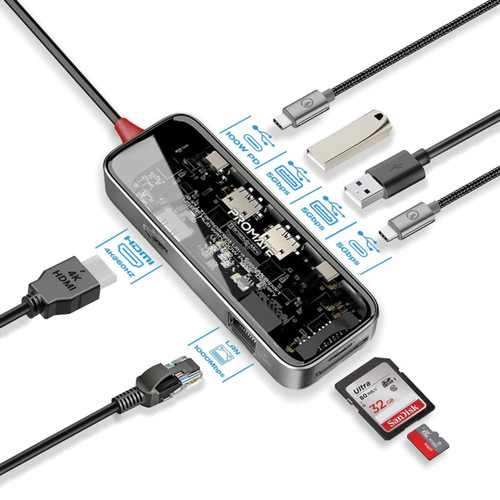 Promate 8-in 1 Transparent Ultra-Fast Multiport USB-C Hub Promate 8-in 1 Transparent Ultra-Fast Multiport USB-C Hub