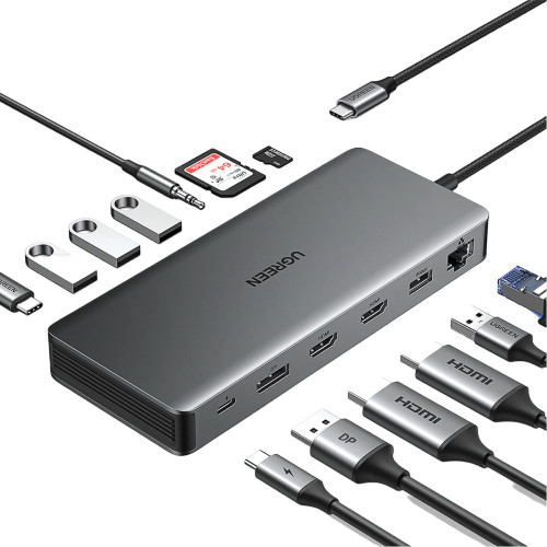 UGREEN REVODOK Pro 313 Triple Display 13-IN-1 USB-C HUB Docking Station Adapter Support Duplicate and Extended Mode UGREEN REVODOK Pro 313 Triple Display 13-IN-1 USB-C HUB Docking Station Adapter Support Duplicate and Extended Mode