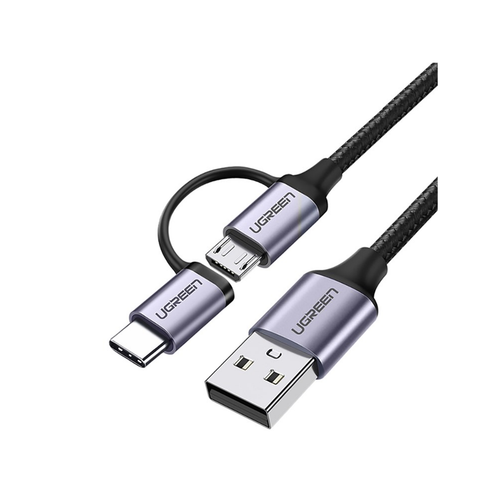 UGREEN 2 IN 1 USB-A to Micro-USB + USB-C Braided Cable, Fast Charge UGREEN 2 IN 1 USB-A to Micro-USB + USB-C Braided Cable, Fast Charge