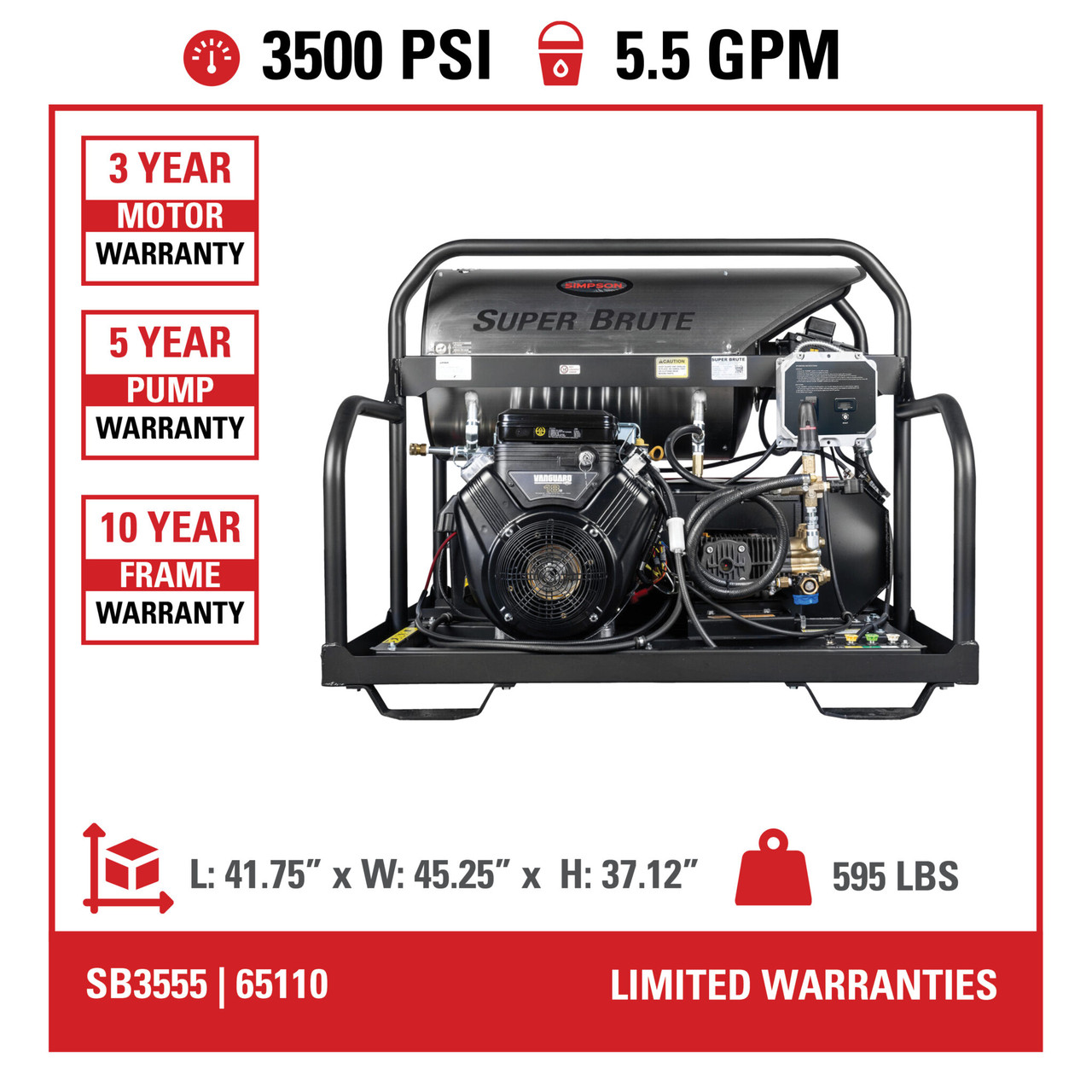 Simpson SB3555 Super Brute 3500 PSI 5.5 GPM (Gas - Hot Water