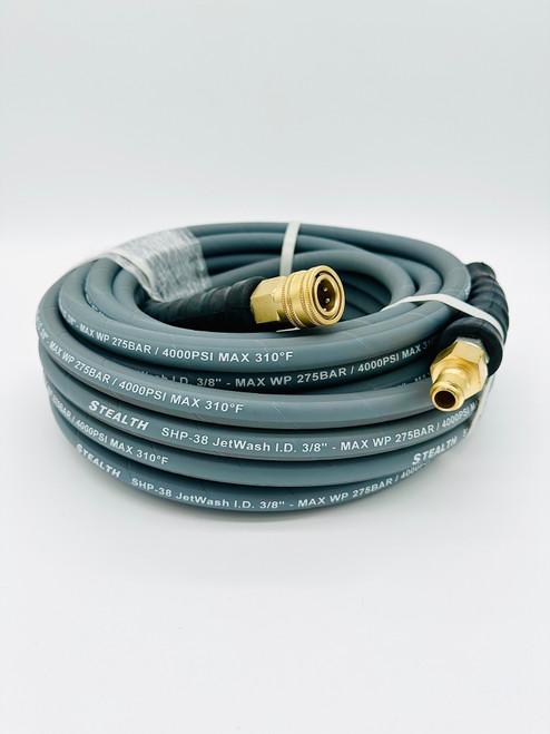 Stealth JetWash Pressure Washer Hose, Gray, Non-Marking, 4000 psi, 3/8" ID x 50 ft with Quick Connects (SHP-38-050)