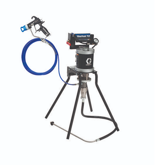 Graco 24F155 30:1 Merkur ES Airless Package, 0.4 gpm (1.5 lpm) fluid flow, standard mount, with PerformAA 50 Airless gun, suction hose, and plated steel