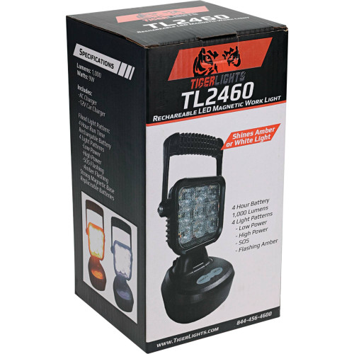 Tiger Lights TL2460 Rechargeable LED Magnetic Work Light & Flashing Amber