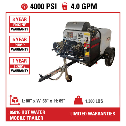 Simpson Professional 4000 PSI 4.0 GPM (Gas - Hot Water) Direct Drive Pressure Washer Trailer with CRX 420cc Engine and Comet Triplex Pump