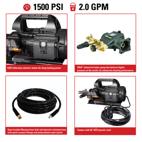 Simpson IS61129 Industrial Series 1500 PSI 2.0 GPM (Electric - Cold Water) Direct Drive Pressure Washer with AAA Triplex Pump
