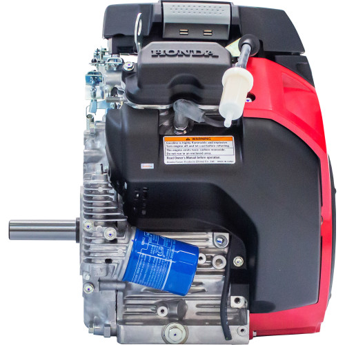 Profile view of the Honda GX690RHXTXA2 highlighting the 1-1/8" diameter horizontal shaft and forged steel crankshaft for commercial equipment.