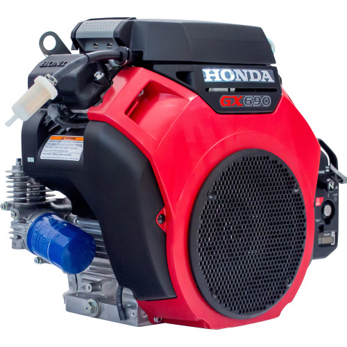 Side view of the Honda GX690 V-Twin 4-stroke OHV Engine showing the red fan cover, air filter housing, and 688cc GX Series branding.