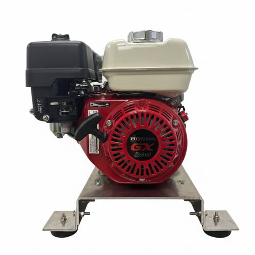 Front view of the Stealth P40 Soft Wash Skid highlighting the Honda GX200 pull-start engine, providing reliable commercial power without the need for a battery setup.